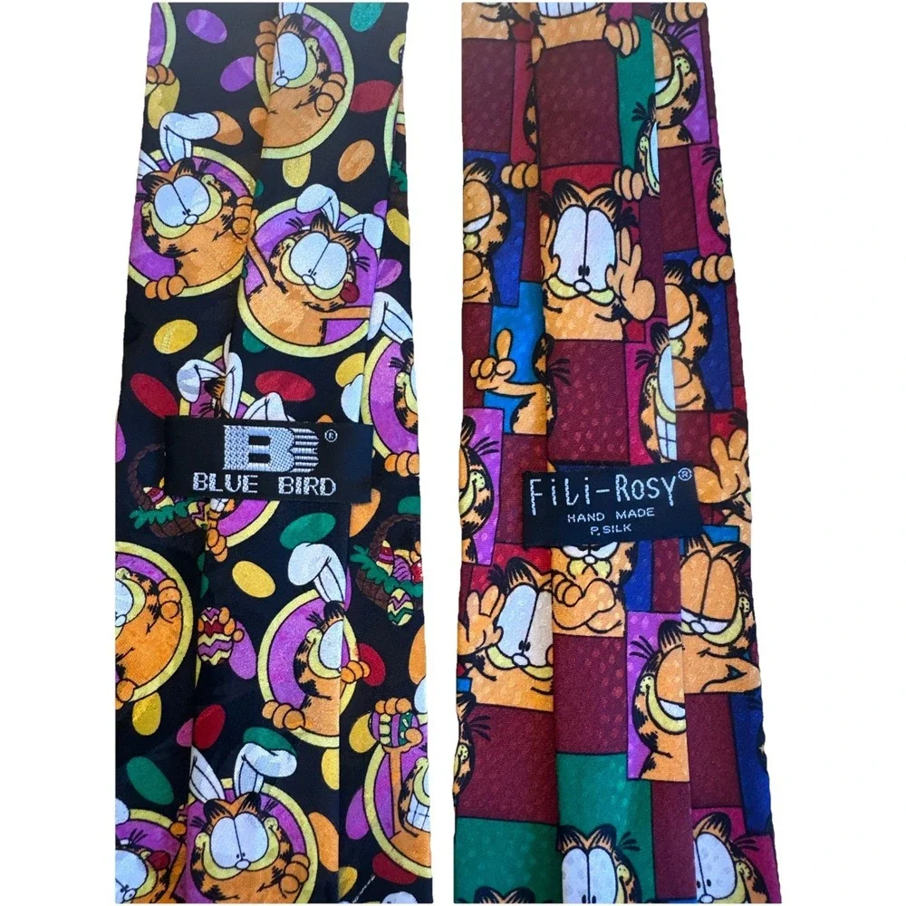 Vintage Garfield Ties full length 2 mixed patterns Easter Silk 3.5